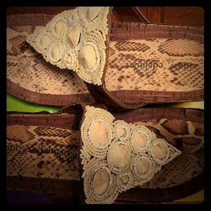 Libby Edelman Brown T-Strap Wedges